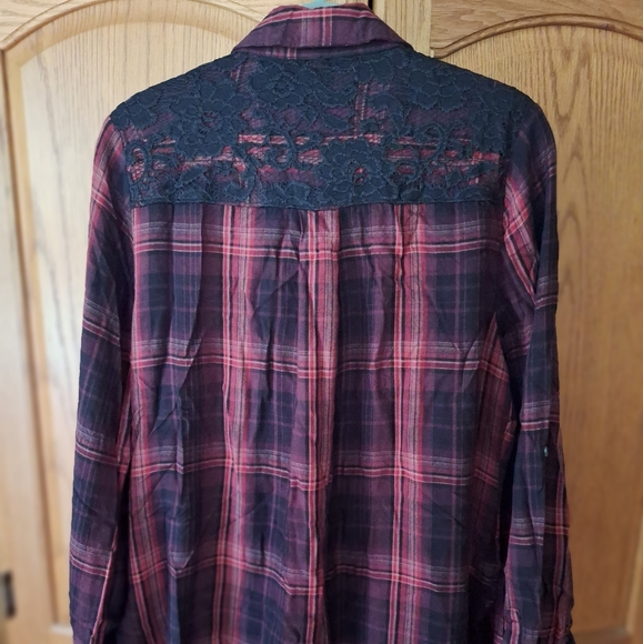 Lane Bryant Plaid Red Black Lace Loose Fit Button Down Long Sleeve Size … - Picture 3 of 5